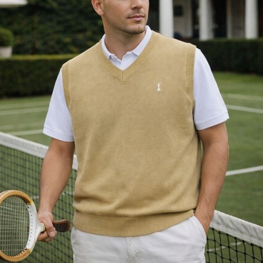 adidas Claret Jug Collection Sweater Vest Men's M Yellow Silk Cashmere Old Money